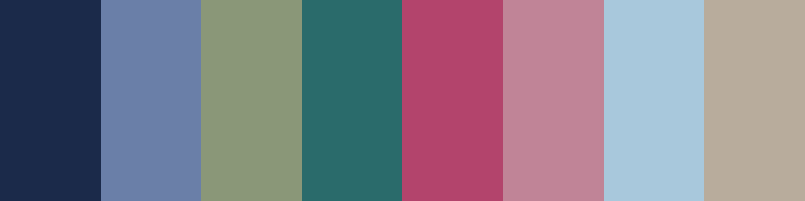 Varna Code ethnic colour palette for Ivory skin tone: navy, slate blue, sage, teal, raspberry, dusty rose, icy blue and stone